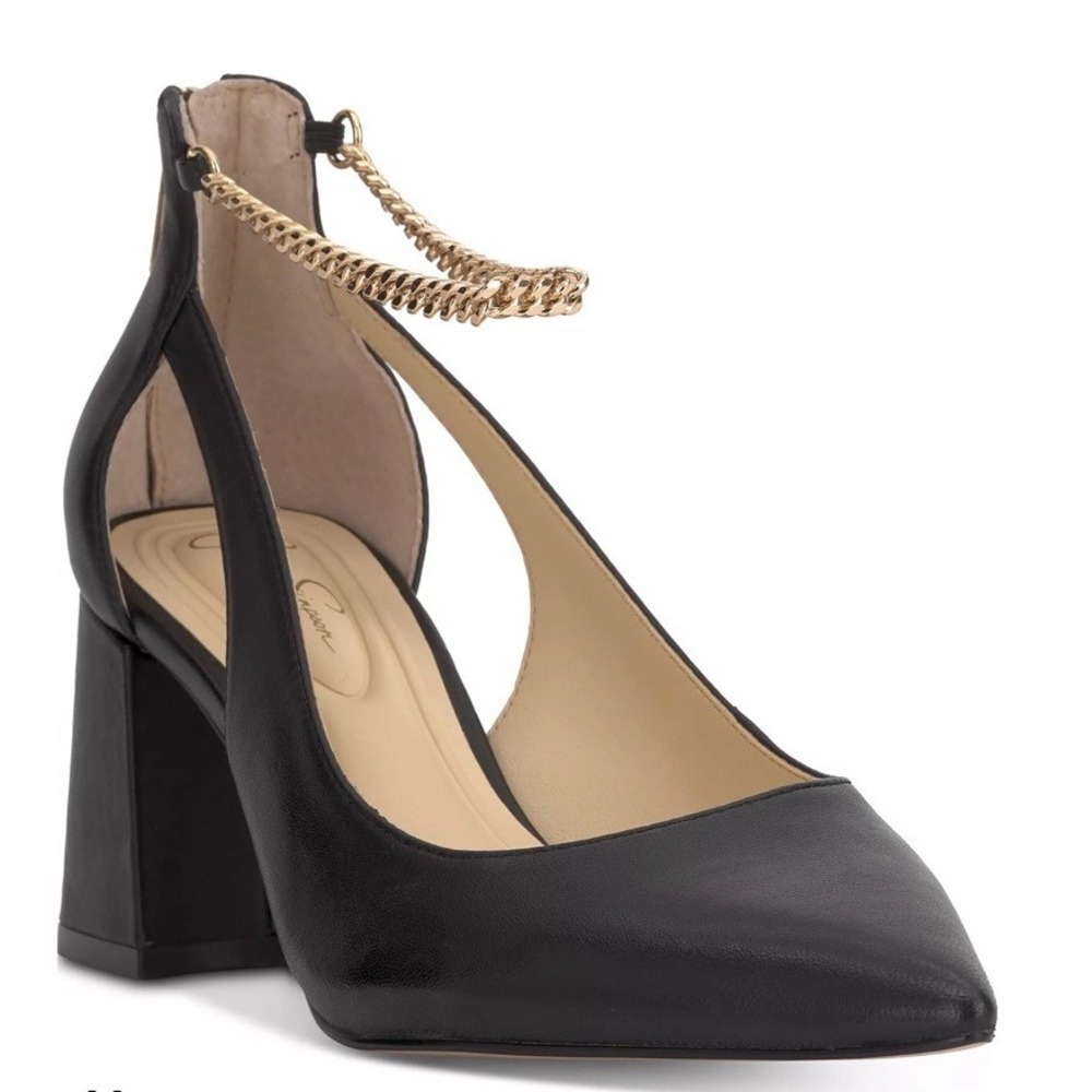 Jessica Simpson Sylan Chain-Strap Cutout Pumps - Black Nappa 5.5M NIB